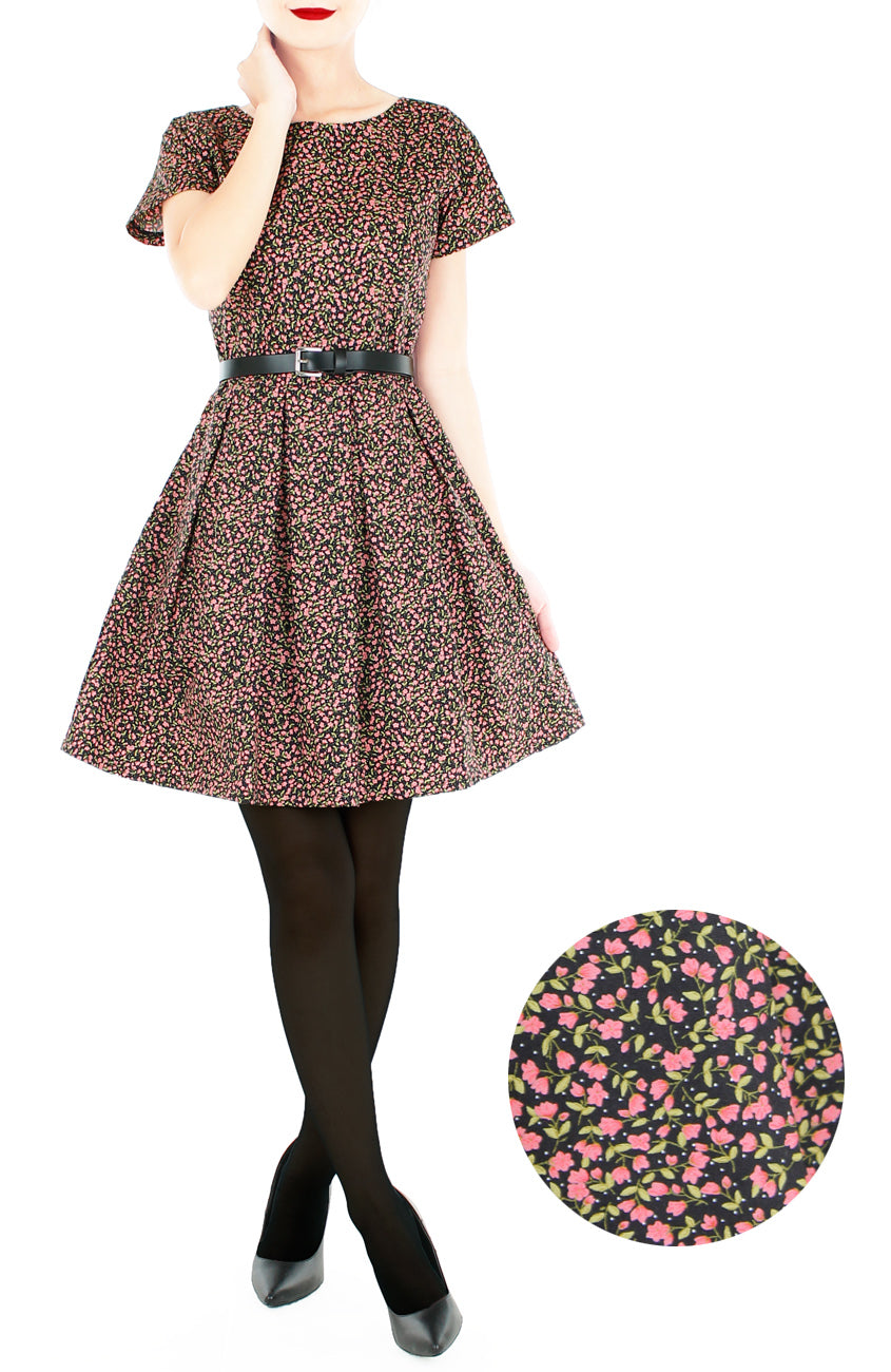 Little Sakura Blooms Flare Dress with Short Sleeves
