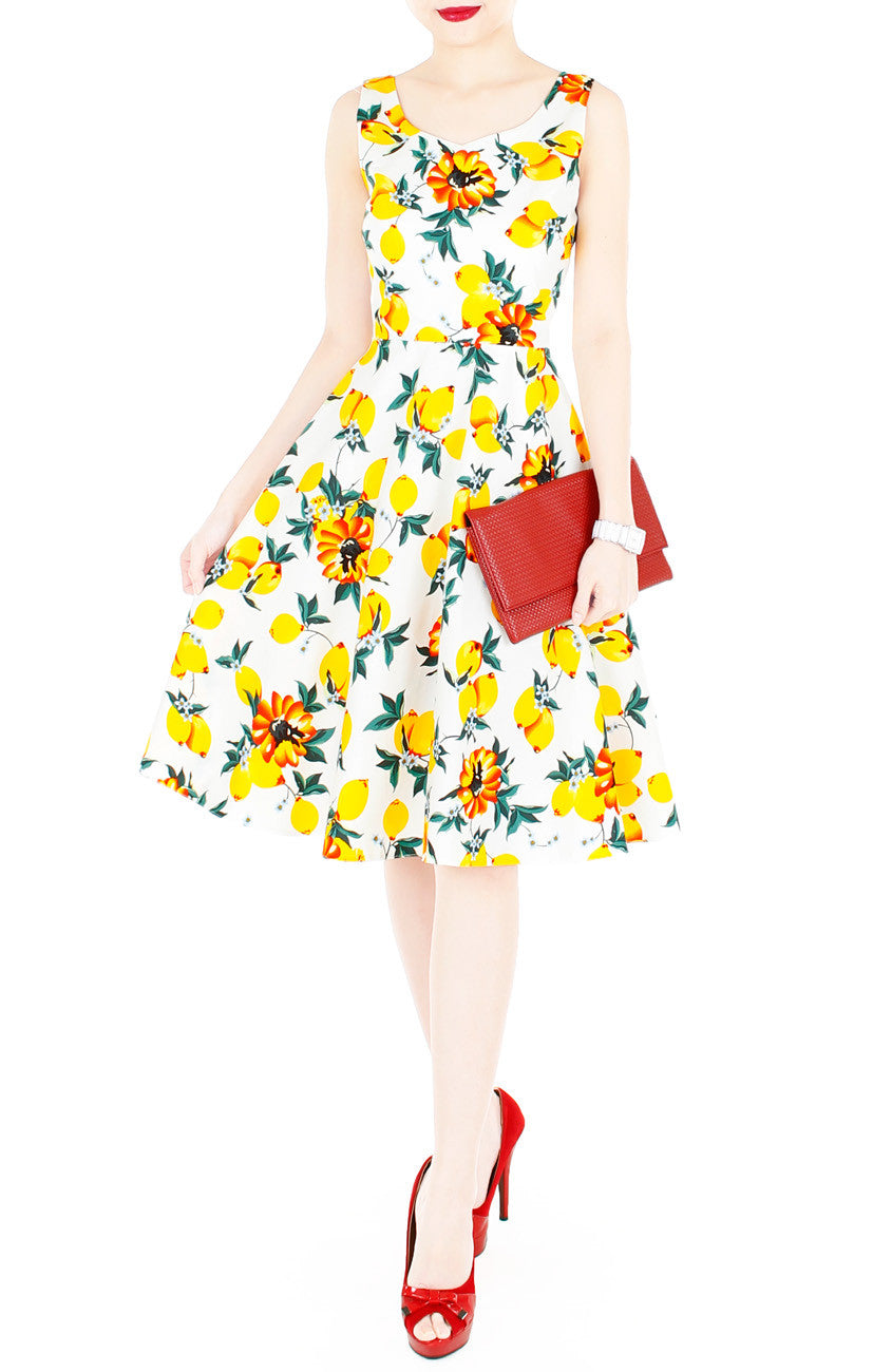 Lucky Lulu Lemon Flare Midi Dress - White