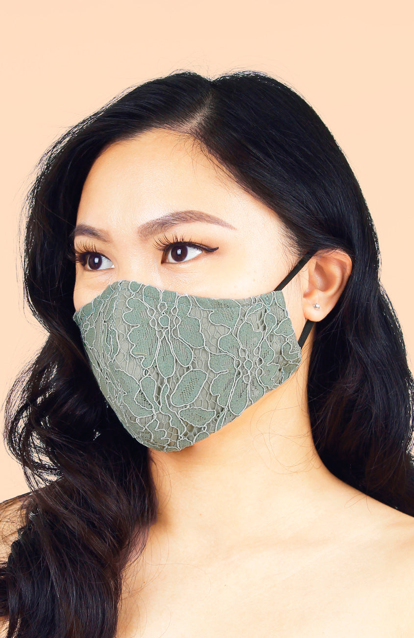 MASQUERADE Luxe Lace Mask - Sage Gray