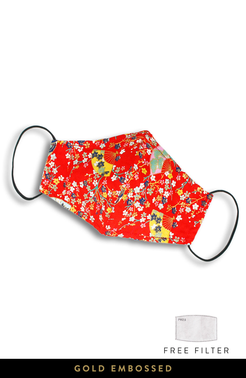 Magnificent Sakura Pure Cotton Face Mask in Red