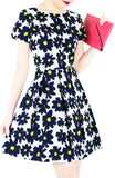 Midnight Jazz Rendition Flare Dress with Short Sleeves