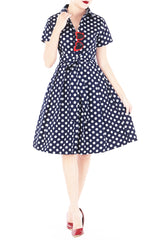Miss Retro Polka Dots Anna Shirtdress - Navy