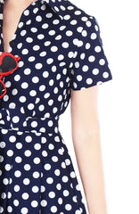 Miss Retro Polka Dots Anna Shirtdress - Navy