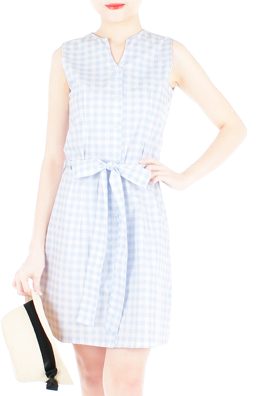 Mod Summer Gingham A-Line Button Down Dress - Alice Blue