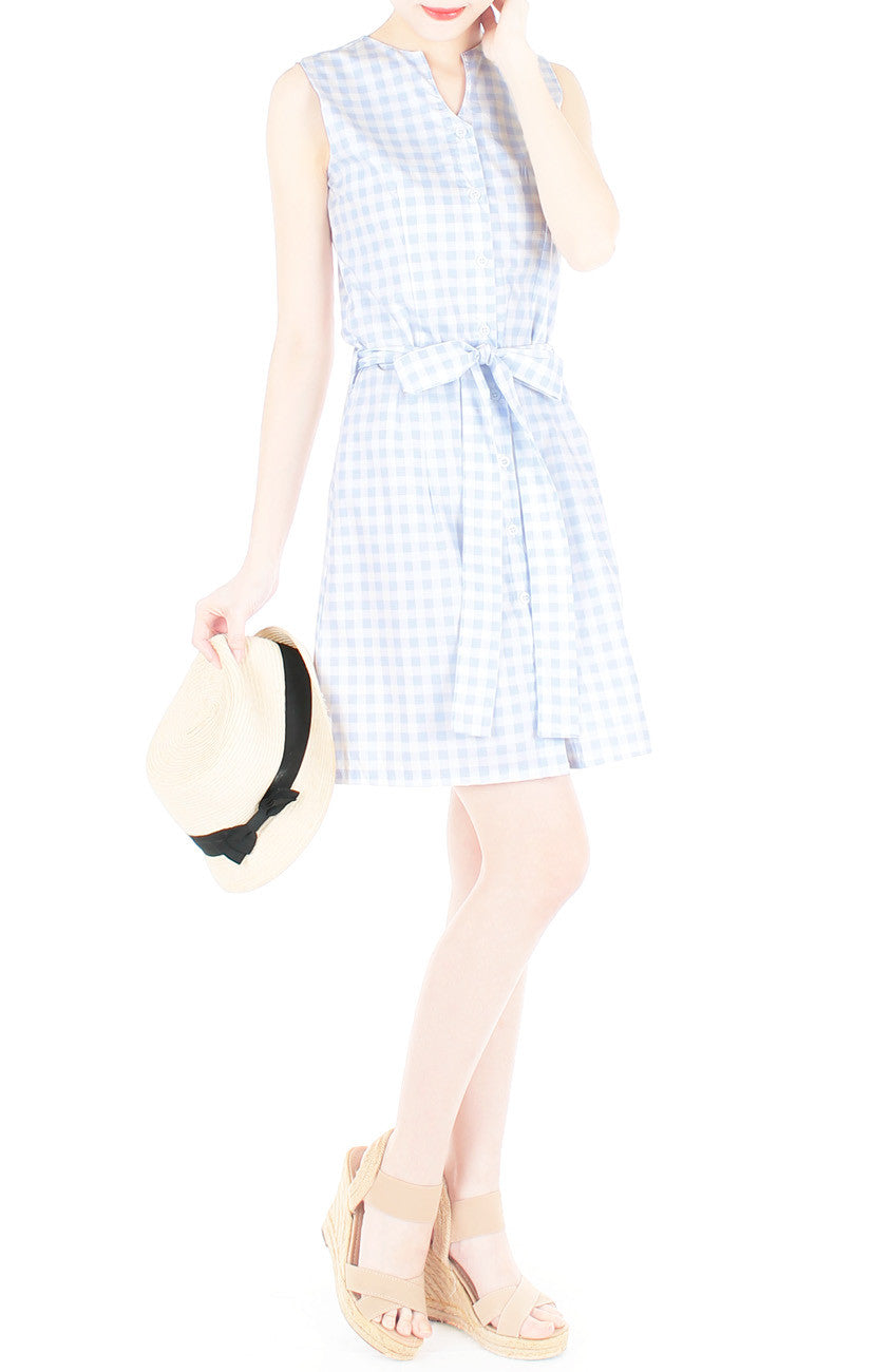 Mod Summer Gingham A-Line Button Down Dress - Alice Blue