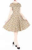 Monochromatic Poppies Flare Tea Dress - Mustard