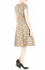 Monochromatic Poppies Flare Tea Dress - Mustard