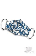Monochromatic Poppies Pure Cotton Face Mask - Lake Blue