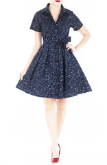 Moonlight Galaxy Anna Shirtdress - Midnight Blue