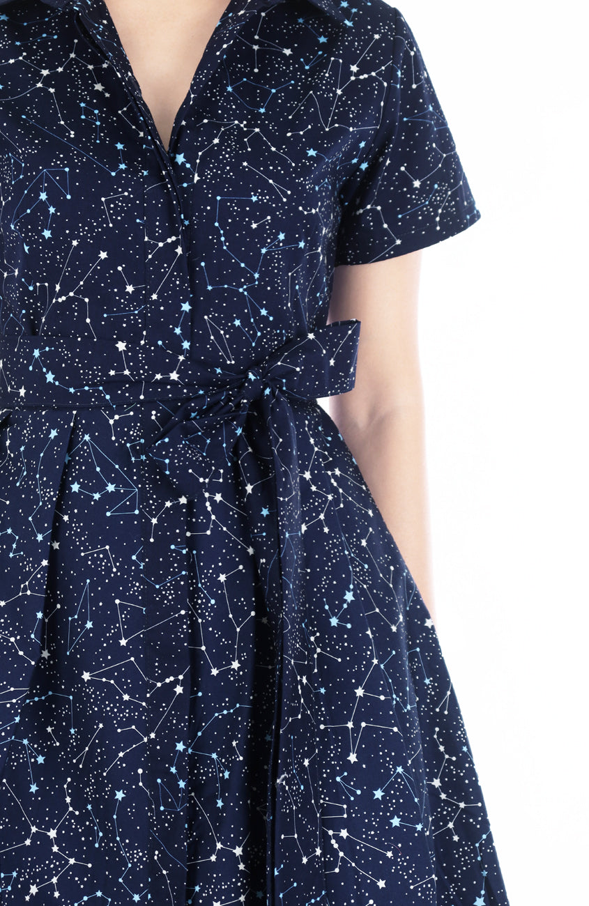 Moonlight Galaxy Anna Shirtdress - Midnight Blue