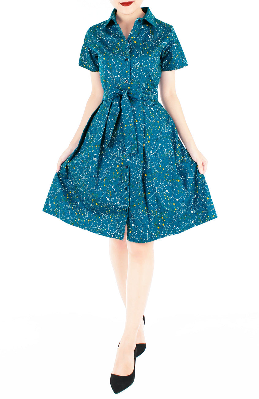 Moonlight Galaxy Emma Two-way Shirtdress - Cosmic Turquoise