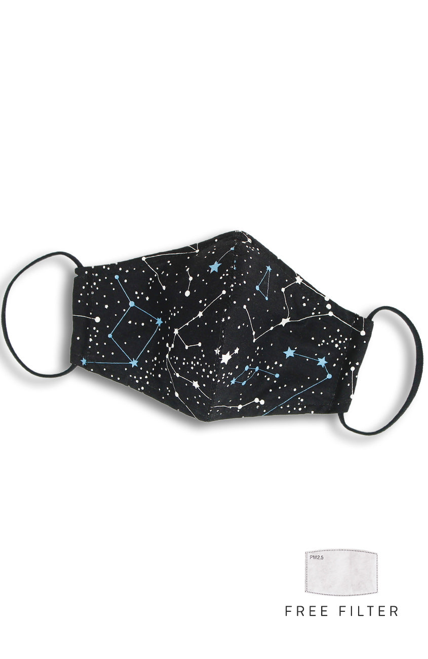 Moonlight Galaxy Pure Cotton Face Mask - Onyx Black