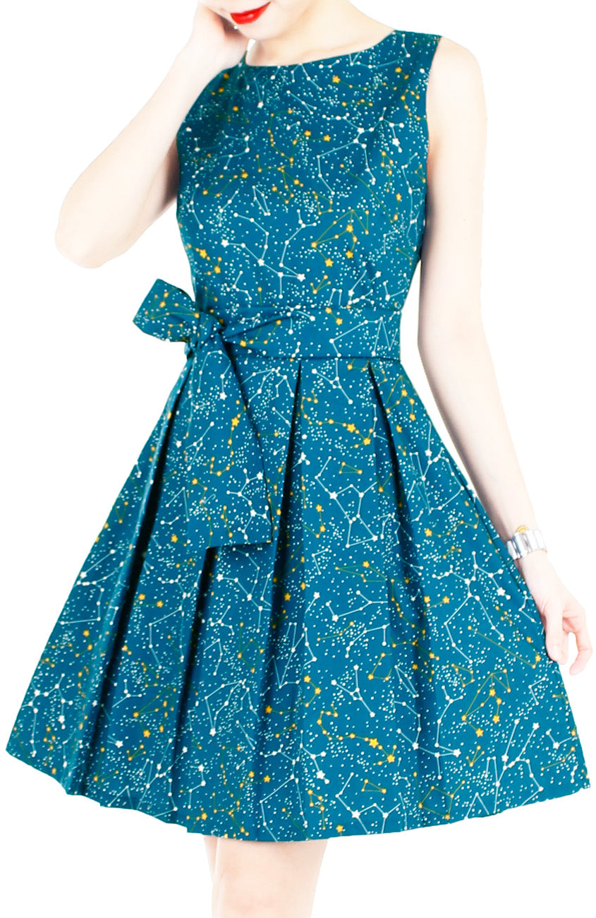 Moonlight Galaxy Flare Dress with Obi Belt