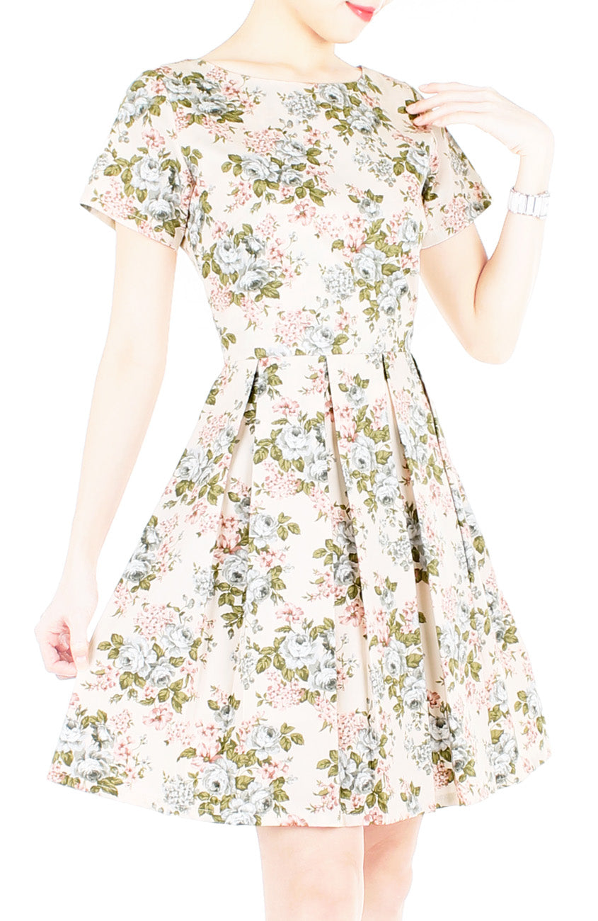 Museum of Roses Flare Dress with Short Sleeves