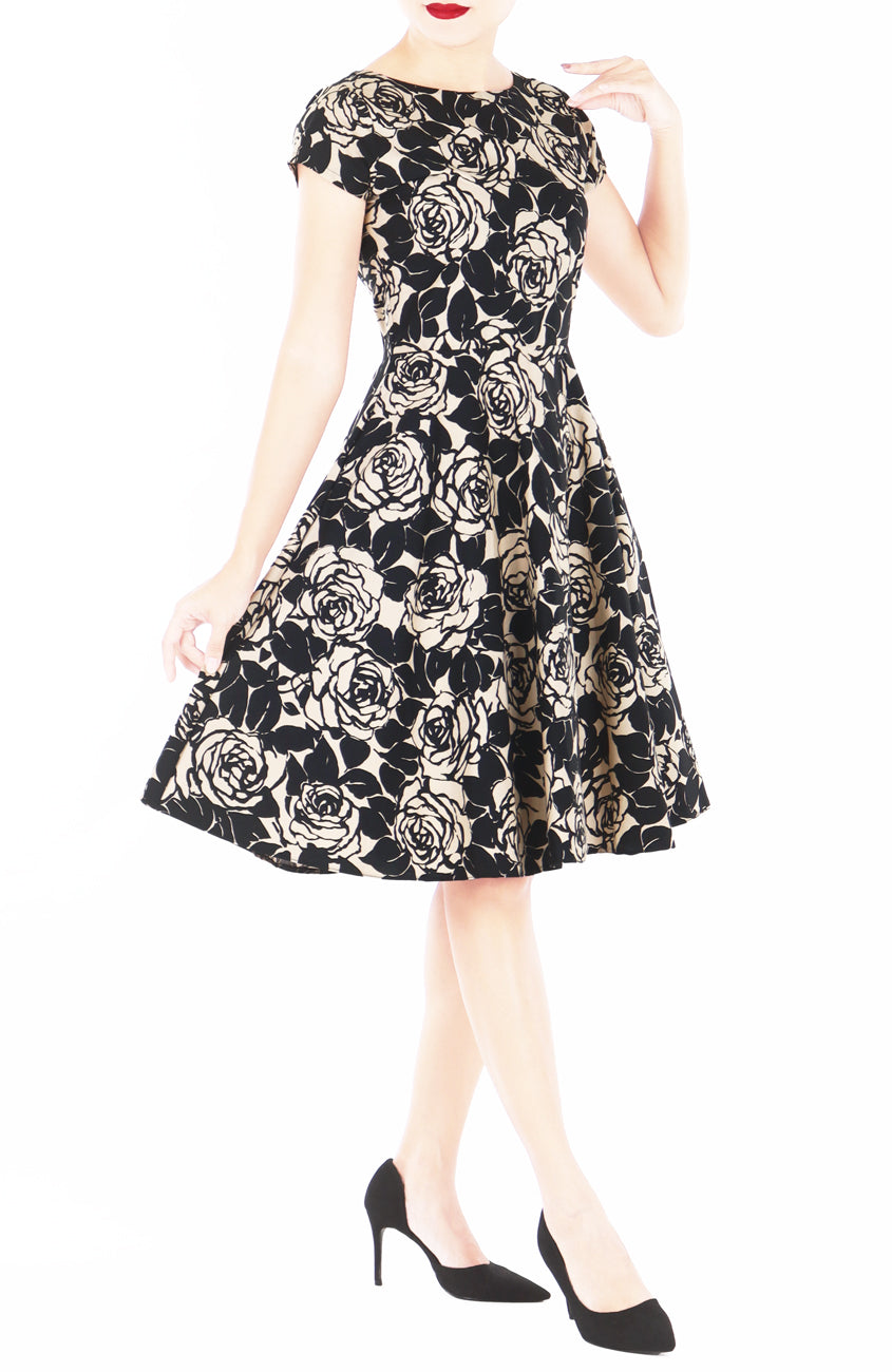 Night Rose Flare Tea Dress – Café Au Lait