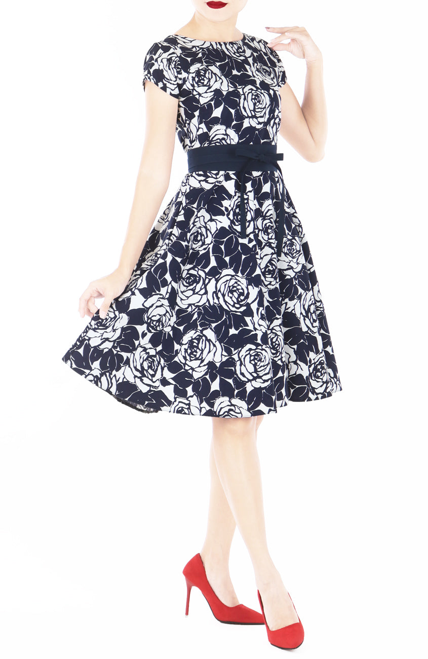 Night Rose Flare Tea Dress - Midnight Blue
