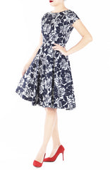 Night Rose Flare Tea Dress - Midnight Blue
