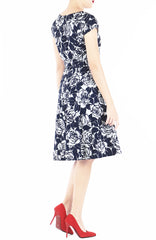 Night Rose Flare Tea Dress - Midnight Blue