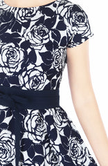 Night Rose Flare Tea Dress - Midnight Blue
