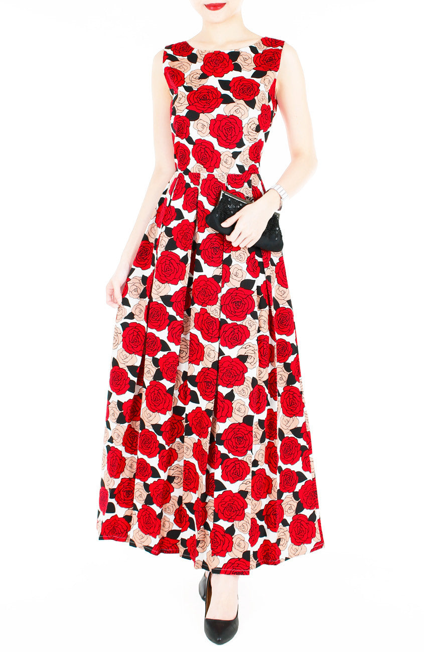 Nights of Fancy Rose Flare Maxi Dress - Red