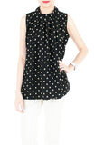 Noble High Neck Pleat Blouse in Polka Dots - Black