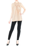Noble High Neck Pleat Blouse in Polka Dots - Latte