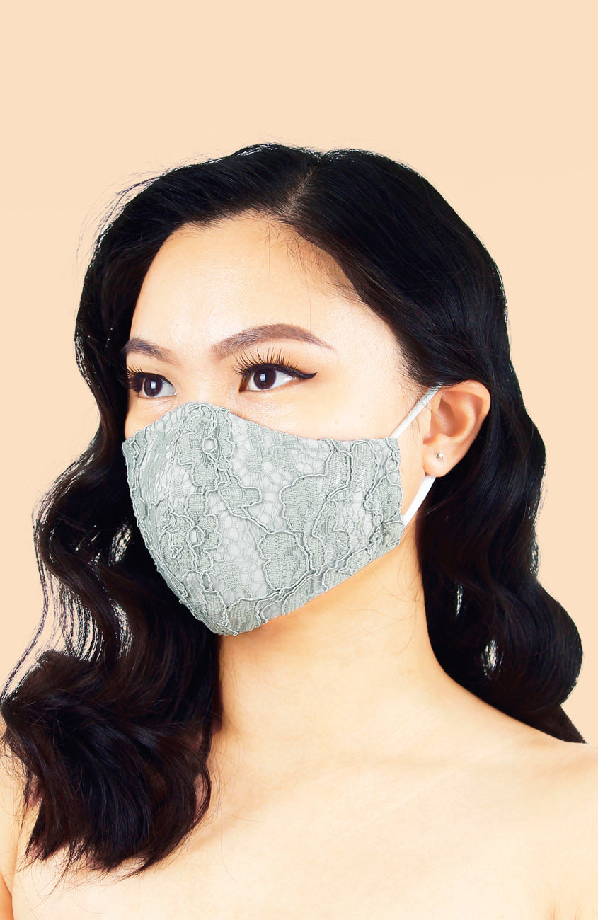 MASQUERADE Luxe Lace Mask - Silver Pearl