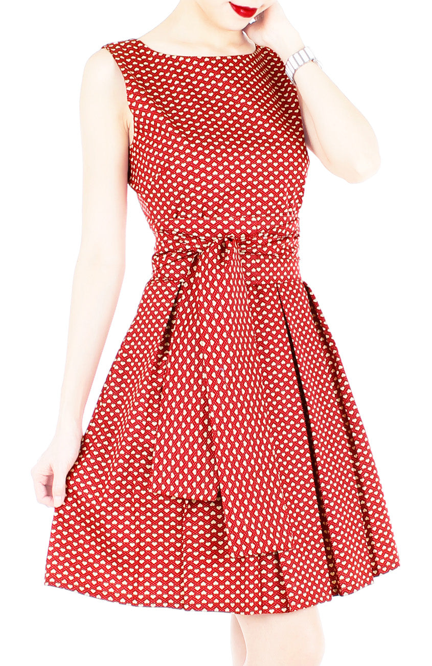 Parisienne Hearts Flare Dress with Obi Belt