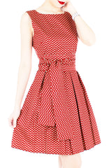 Parisienne Hearts Flare Dress with Obi Belt