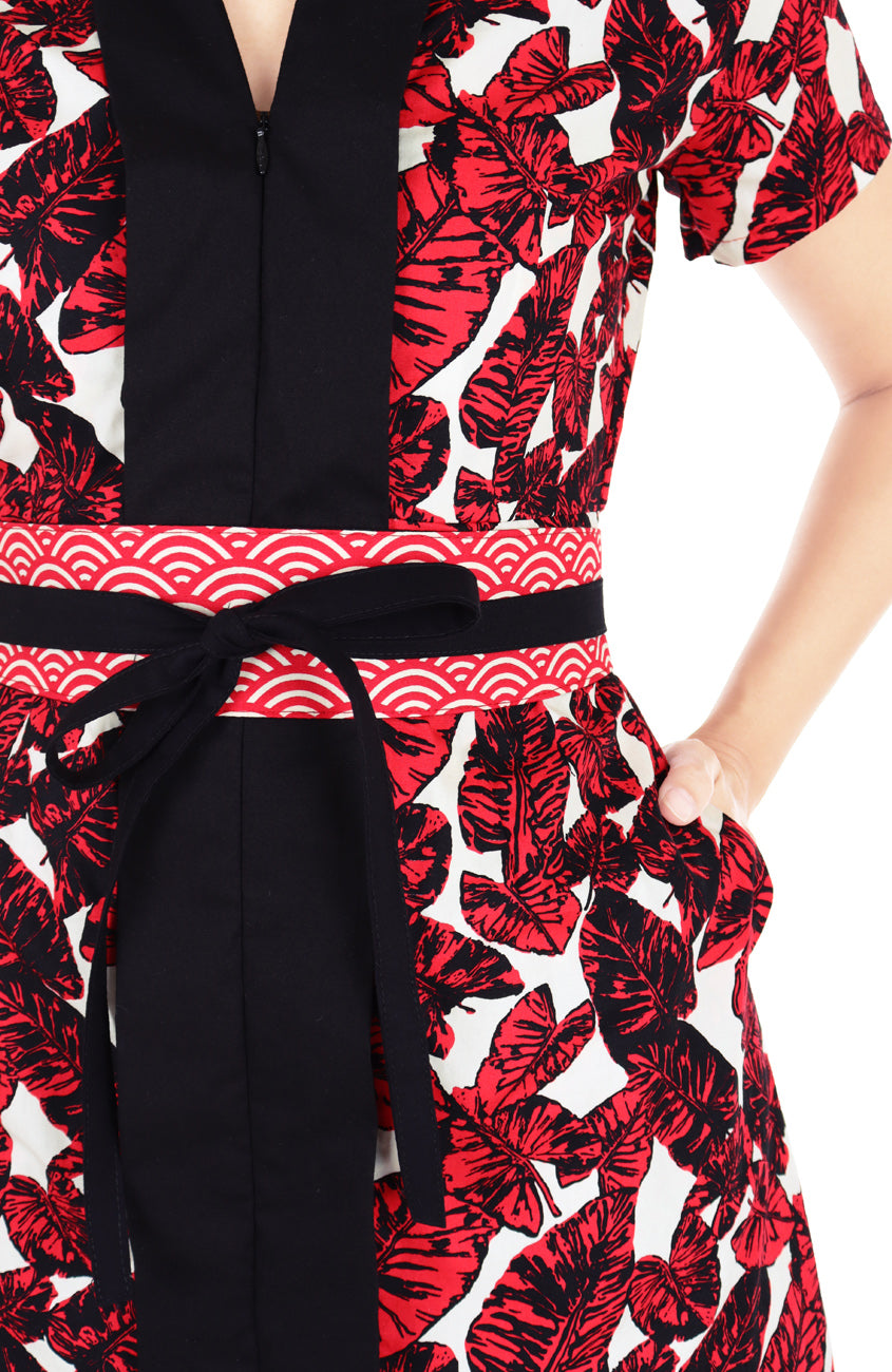 Passionate Scarlet Sireh Lian Kebaya Dress with Obi Belt