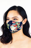 Poignant Peonies Pure Cotton Face Mask - Navy