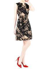 Poignant Palm A-Line Button Down Dress - Tan