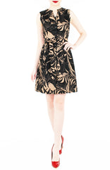 Poignant Palm A-Line Button Down Dress - Tan