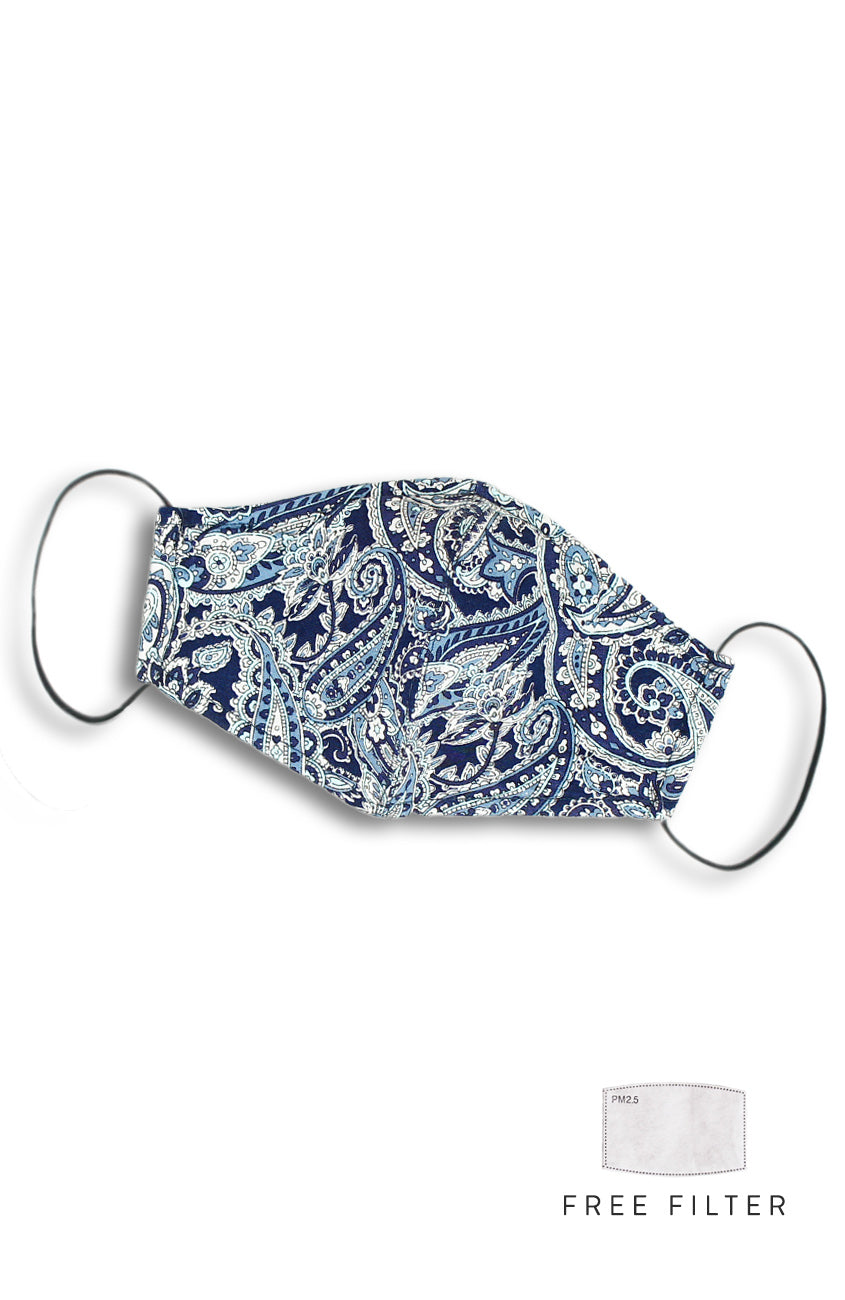 Polished Paisley Pure Cotton Face Mask - Navy
