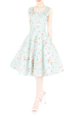 Prairie Vintage Floral Flare Midi Dress - Light Mint