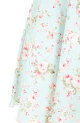 Prairie Vintage Floral Flare Midi Dress - Light Mint