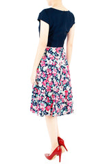 Prairie Poppies Flare Tea Dress - Midnight Blue