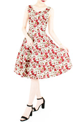 Prettiest Petals Flare Midi Dress in Red Rose