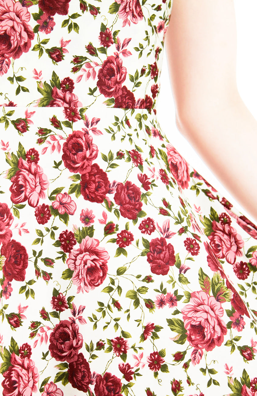 Prettiest Petals Flare Midi Dress in Red Rose
