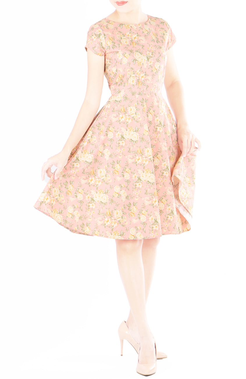 Primrose Peony Flare Tea Dress - Peach Pink