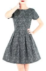 Professional Posh Flare Dress with Short Sleeves - Noir Black