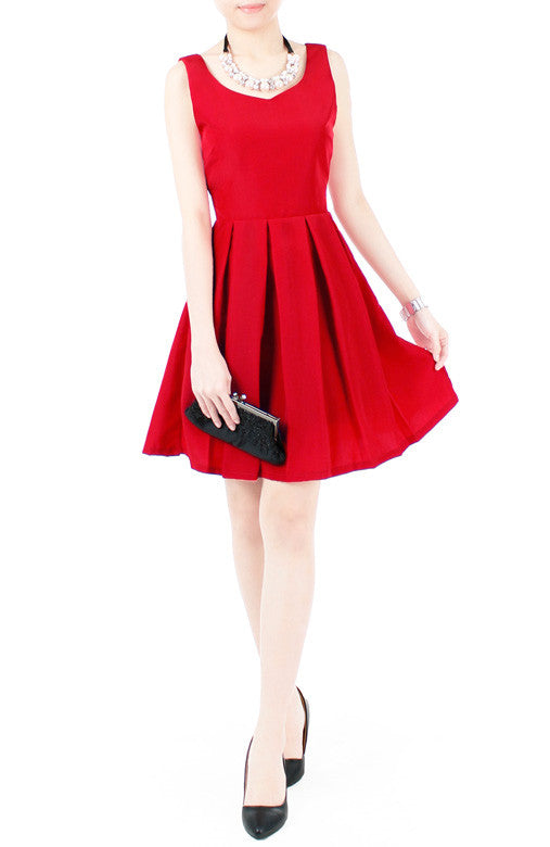Forever Fanciful Flare Dress with Bow Back - Merlot Red