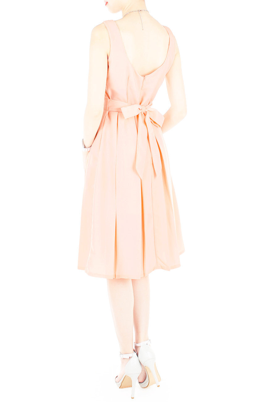 Forever Fanciful Flare Midi Dress with Bow Back  - Peach