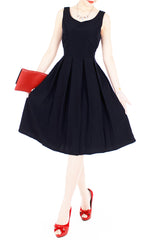 Forever Fanciful Flare Midi Dress with Bow Back - Midnight Blue