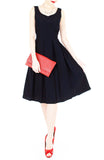 Forever Fanciful Flare Midi Dress with Bow Back - Midnight Blue