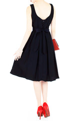 Forever Fanciful Flare Midi Dress with Bow Back - Midnight Blue
