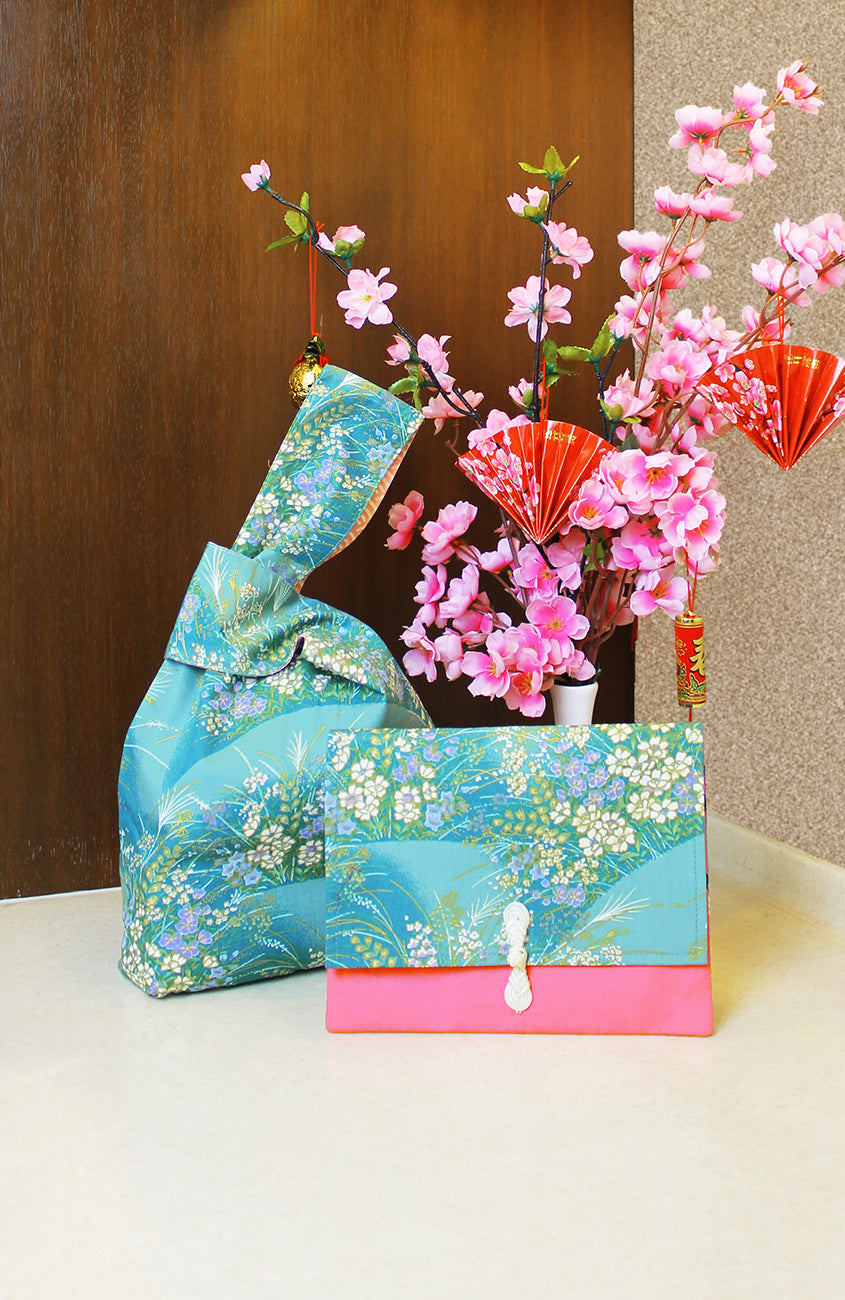 Opulent Jade Sakura Japanese Prosperity Bag - Reversible