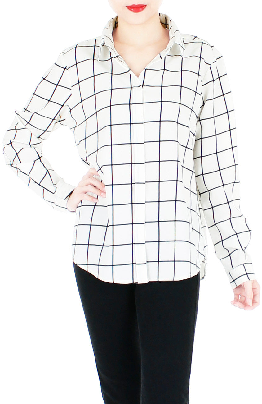 Quest to Success Grid Long Sleeve Shirt - White