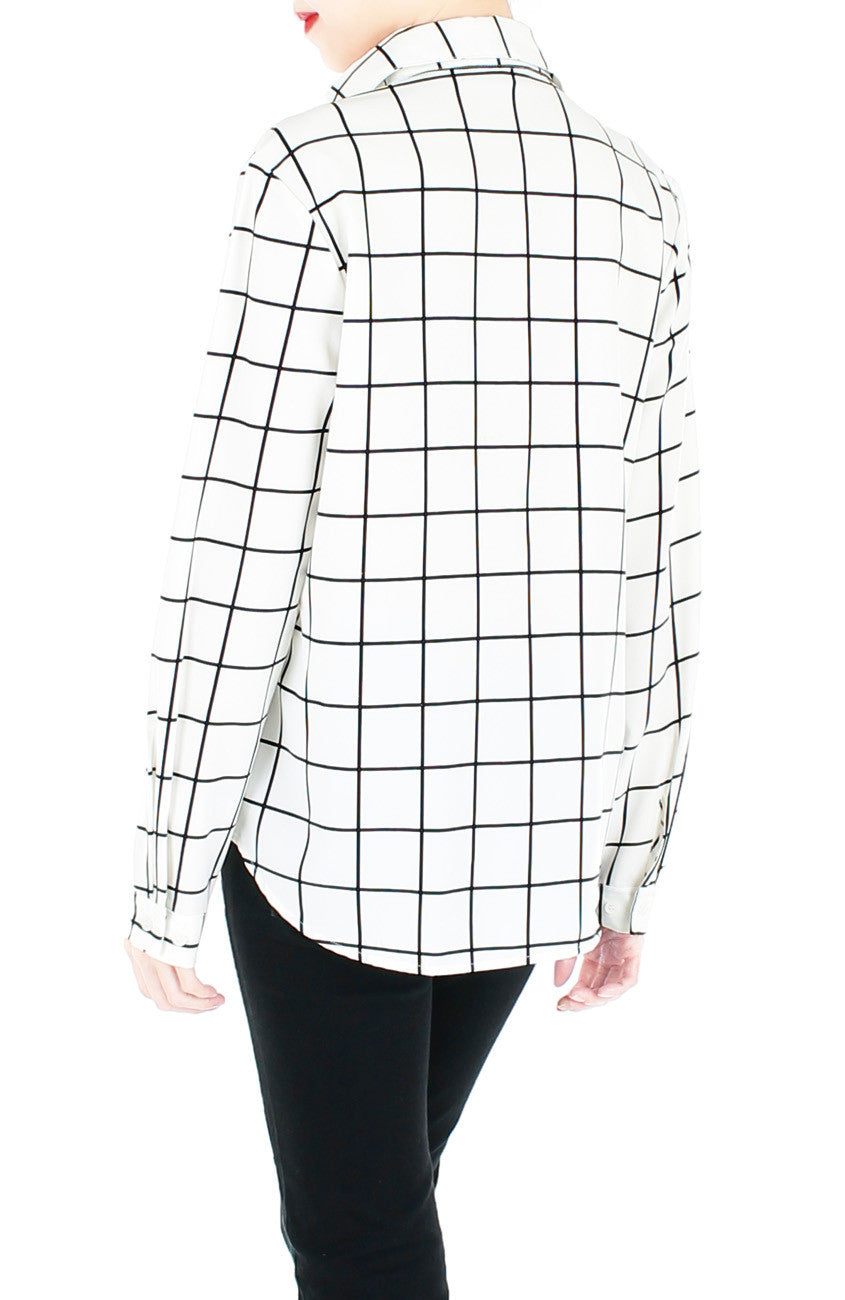 Quest to Success Grid Long Sleeve Shirt - White