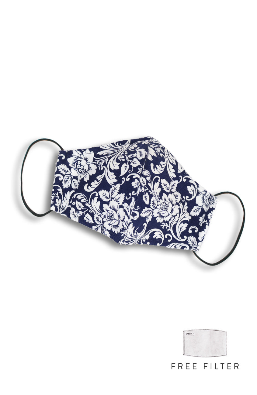 Renaissance Lotus Pure Cotton Face Mask - Midnight Blue